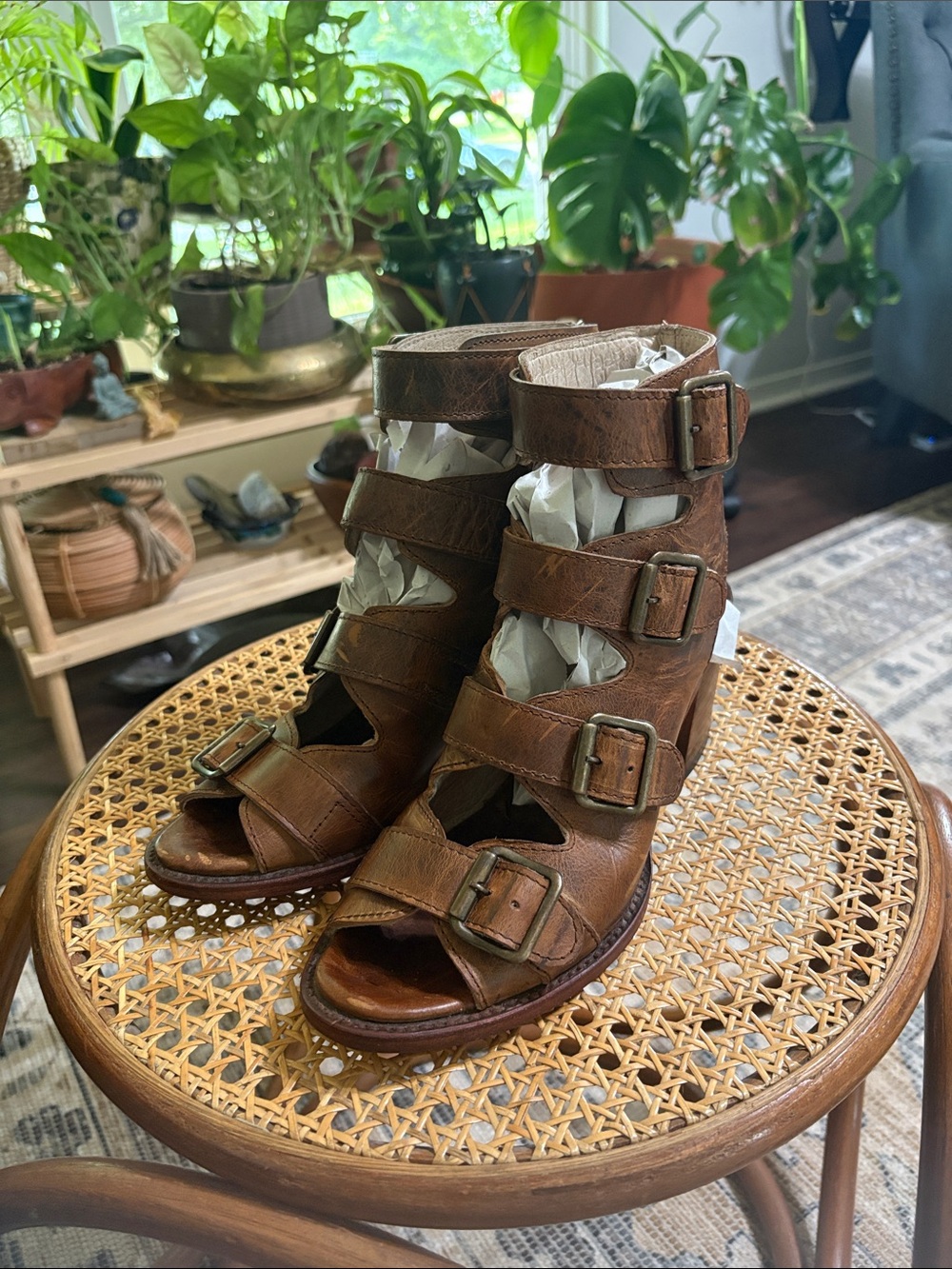 Free bird by Steven Quail distressed strappy leather sandals. Size 8
